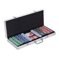 500PCs Poker Chip Set Casino Games 2 Card Decks, Dealer Button, Dice w/Lockable Aluminum Case 55.5 x 22 x 6.5 cm