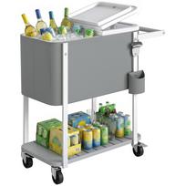 Cooler Cart with 56L Capacity, Serving Cart with Wheels, Bottle Opener, Lower Shelf, Handle, Mobile Beverage Cart, Gray 84 x 38 x 83 cm pilka