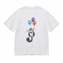 Women's Breathable Classic T-Shirt Round-Eyed Cat Balloon Graphic Design Tee XL