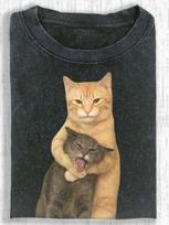 230g Washable Cat Quarrel Moment Print T-Shirt, High-Quality Quilted Vintage Unisex T-Shirt XL