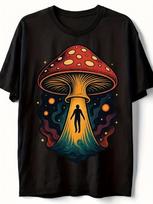 Trippy Cosmic Mushroom Alien Abduction UFO T-Shirt for Both Men And Women, Featu XL