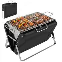 Charcoal BBQ Grill Portable Stainless Steel Barbecue with Tilting Grate for Camping Picnic Garden Black 40 x 28 x 25.5 cm