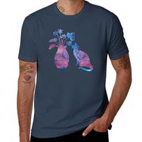 A cat and a vase of flowers T-Shirt Gym Wear Breathable Short Sleeve Tee S