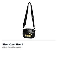 PUMA Leather Crossbody Bag, Shoulder Bag Regular Unisex Pure Black Gold 078306-01 One Size 1