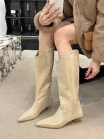 Sunset Gentle, Khaki Fashion Boots, Gentle Sequins Muse High Boots Women's 2024 New Slim Heel Boots 35