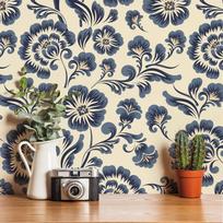 Mėlynų gėlių PVC lipni tapetai Elegantiškas lipnus vandeniui atsparus baldų spintos lipdukas Akvarelinis kontaktinis popierius 44cmx300cm