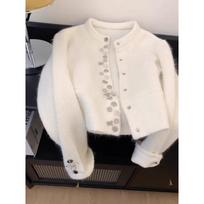 White heavy industry raccoon fleece sweater jacket women's autumn and winter new furry knitted cardigan top one size fits all