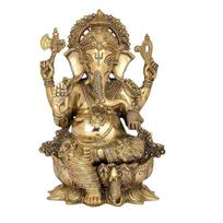Mangalkari Ganesha Brass Statue, Ganesh, Gajanan Ji Idol Big Size - 11 Inches