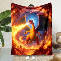 1PC Japanese Cartoon Pokemon Charizard Dragon Fluffy Soft Flannel Blanket Sofa Adult Blanket Office Lunch Break Blanket Gift 75x90cm