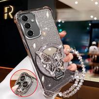 Butterfly Mirror Crystal Bracelet Case for Samsung Galaxy A17 A07 A16 A26 A36 A56 A15 A25 A35 A55 A14 A24 A34 A54 4G 5G Cover Galaxy A17 5G sidabras