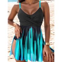 Women's Black & Pink Ombre Swim Dress Crisscross Front V-Neck Spaghetti Strap Bathing Suit with Built-in Bottoms S