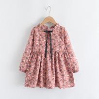 Girls' Dress Cotton Spring and Autumn Floral Lace-up Children's Dress Fashionable Princess Dress Wholesale 90 rožinė