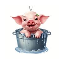 Juokingas kiaulės automobilio pakabukas Akrilinė kiaulė kibire Ornamentai 2D plokščios pakabinamos dekoracijos Automobilio galinio vaizdo veidrodėlio priedai Pig