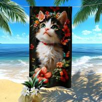 Ultra Soft Cat Print Microfiber Beach Towel, Quick Dry for Beach Pool Bath Yoga Camping W30*H60(CM)