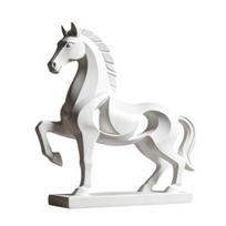 Standing Horse Statue Modern Geometric Horse Ornament Large Base Matte White Art Figurine for Home Office Living Room Decor Luck Wealth Gift balta