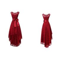 Women's Round Neck Sleeveless Lace Dress High Low Hem Cocktail Party Midi Dress S