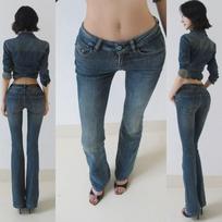 Women's Low Rise Flare Jeans Slim Fit Vintage Washed Denim Pants Stretch Blue Bootcut Trousers XS