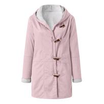 Women's Hooded Duffle Coat Fleece Lined Warm Suede Jacket Long Sleeve Horn Button Mid Length Straight Winter Outerwear Multi Plus Size British Style C S