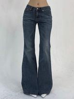 Women's Low Rise Bootcut Jeans Slim Fit American Retro Streetwear Washed Stretch Denim Flare Long Pants S