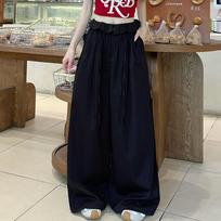 Women's High Waist Wide Leg Pants Loose Fit Sweet Style Straight Pants Ruffled Fold Waist Design Casual Trousers Spring Daily Outfit S