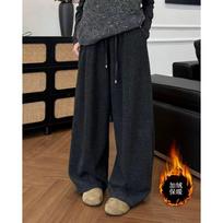Women's High Waist Fleece Lined Wide Leg Sweatpants Loose Fit Japanese Casual Solid Warm Winter Drape Trousers Daily Outfit S