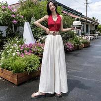 Women's High Waist Culotte Wide Leg Pants Loose Old Money Tencel Linen Drapey Elegant Breathable Casual Summer Daily Bottoms M