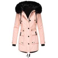 Women's Turn Down Collar Long Sleeve Parka Loose Fit Elegant Commuter Winter Fleece Lined Cotton Coat S