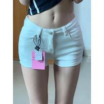 Women's Low Rise Skinny Denim Shorts Slim Fit Elegant Casual Vintage Washed Button Zip White Hot Pants Short Jeans S
