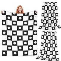 Chess Board Black And White Grid Checkered Blankets Soft Warm Flannel Throw Blanket Bedding for Bed Livingroom Picnic Home Couch Size: 75*100cm, Weight: 230 GSM