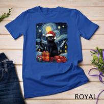 Christmas Black Cat Starry Night Retro Cat Art Kids T-Shirt Unisex T-shirt 9 L