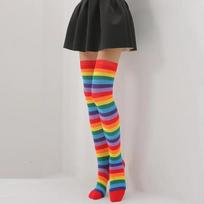 Rainbow Thigh Knee High Long Socks Cosplay Kawaii Girls Black White Spotted Striped Christmas Stockings For Women Autumn Winter One Size