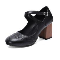 Season Fashion High Heel Round Head Cross Buckle Burning Single Shoes 34