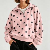 Women's Long Sleeve Half Zip Polka Dot Sweatshirt M