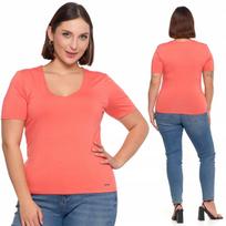 Women's viscose blouse, V-neck, regular fit, plain, classic, MORAJ S, PEACH