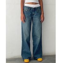 Women's Low Rise Straight Jeans Loose Fit Vintage Washed Non Stretch Long Denim Trousers XS