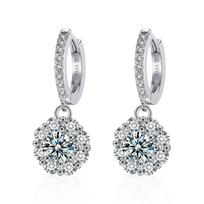 Moissanite Sunflower Earrings Women Sterling Hypoallergenic Floral Drop 925 Sterling Silver