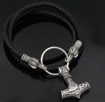 Norse Viking Raven Pendant Cord Odin's Ravens Of Thor's Hammer amulet Axe Crow Chain Necklaces Men ethnic Jewelry Drop shipping 50CM