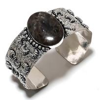 Natural Sunstone In Lolite Gemstone 925 Sterling Silver Cuff Bangle Adj. AC-967