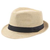 Jazz Hat Men's Breathable Linen Top Hat  Hat CurlyStraw Hat smėlis