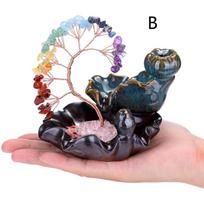Housewarming Gift Feng Shui Decor For Wealth Good Luck 7 Chakra Tree Healing Crystal Stone Money Tree Incense Burner Home Decor