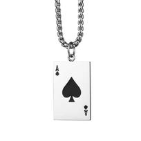 Punk Playing Cards A Shape Pendants Gold Silver Color Stainless Steel Poker Necklace for Women Men Lucky Fashion Jewelry Gift 50cm