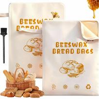 Extra Large Beeswax Bread Bags with Natural Beeswax, Wide Zipper Access Cotton Beeswaxs Bread Bag, Reusable Bread Storage Bags for Sourdough