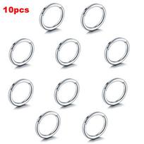 10Pcs/ G23 Titanium Nose Hoop Septum Clicker Piercing Hinged Segment Nose Ring Lip Helix Daith Conch Cartilage Piercing Jewelry 1.2x8mm