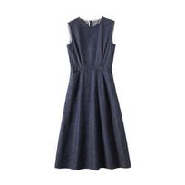 Women's Round Neck Sleeveless Midi Dress Fitted High Waist Elegant Denim Sundress S