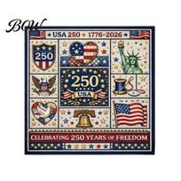 Patriotic Cross Stitch 250th Anniversary Kit, Independence Day Theme, Red White Blue Threads Cotton Embroidery Cloth Set, USA Patterns A