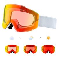 Magnetic Snap-on Photochromic Ski Goggles Dual-Layer Anti-Fog Snowboard Eyewear Adults Outdoor Winter Sports White Frame Photochromic Red Lens