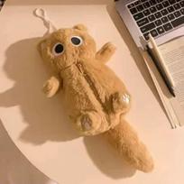 Animacinis pliušinis didelių akių katės pieštukinė Super minkšta smagi lėlė Didelės talpos pieštukinės krepšiai Daugiafunkcinis kanceliarinių prekių laikymo krepšys
