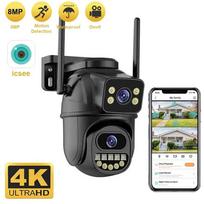New EU 4K 4/8MP WiFi Indoor Surveillance Camera Dual Lens 4x Digital Zoom AI Human Detection Outdoor Waterproof Security PTZ IP Camera ICSEE 4MP NO SD Card