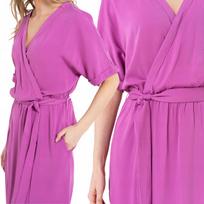 Women's Midi Viscose Dress with Wrap Neckline and Slit MORAJ XXL PINK