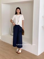 Women's Mid Rise Wide Leg Pants Loose Fit Japanese Casual Cropped Quick Dry Straight Trousers M